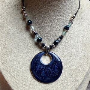Handmade Navy Swirl Round Pendant Necklace - Women Jewelry